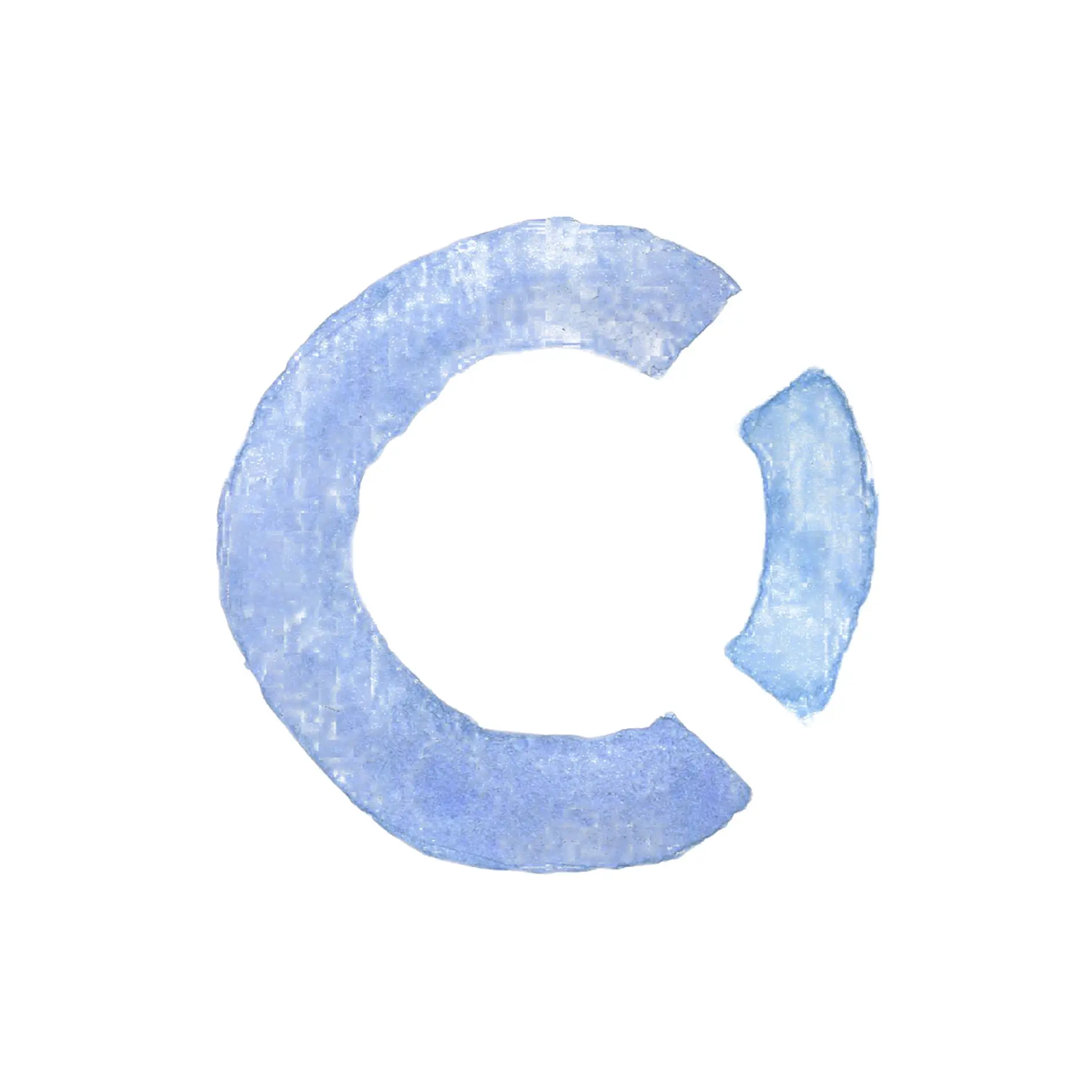 The same mark painted in watercolour, pale blue washes with the grain of the paper showing through
